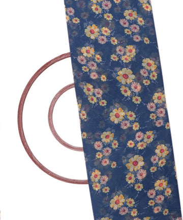 dark blue colour floral print georgette fabric